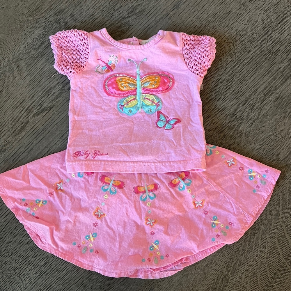 Baby Guess Pink Floral Skirt and Shirt set size 6/9M